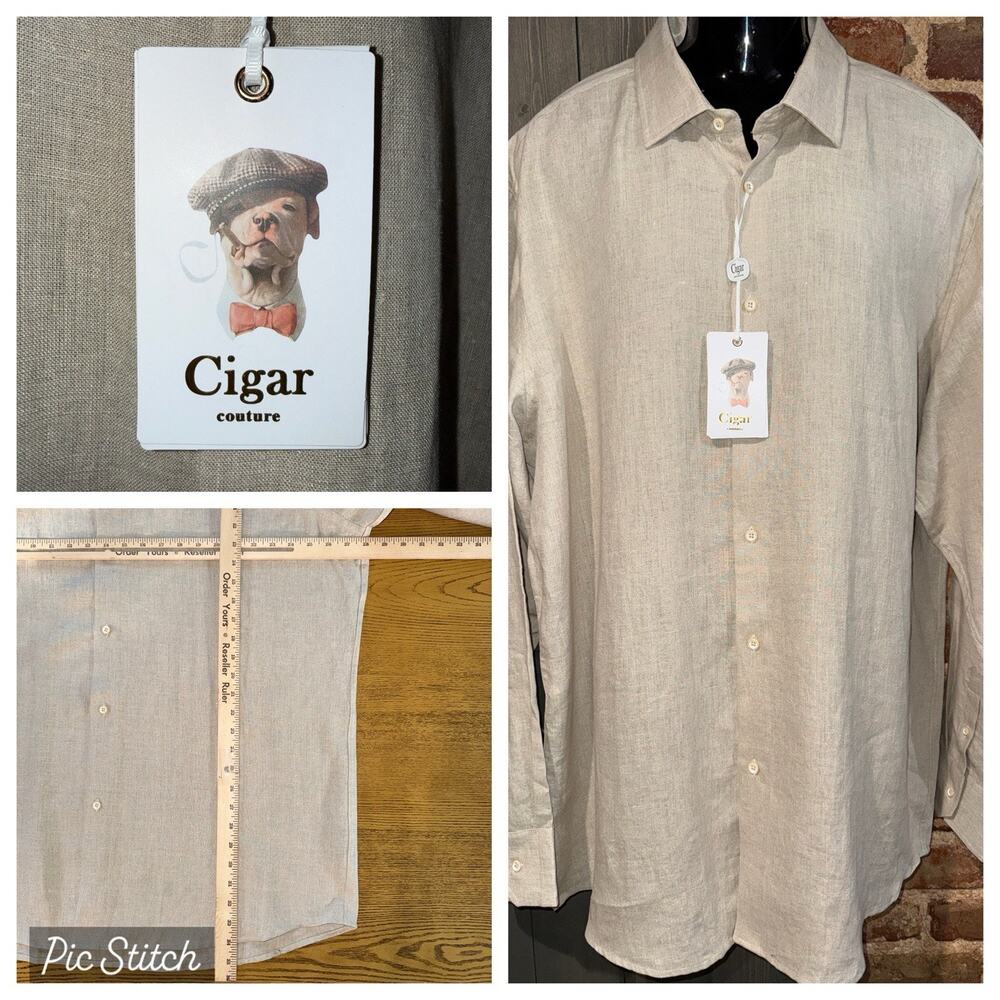 Cigar Couture NWT Sz 4XL Beige Linen Long Sleeve Button Up Beach Resort Luxury